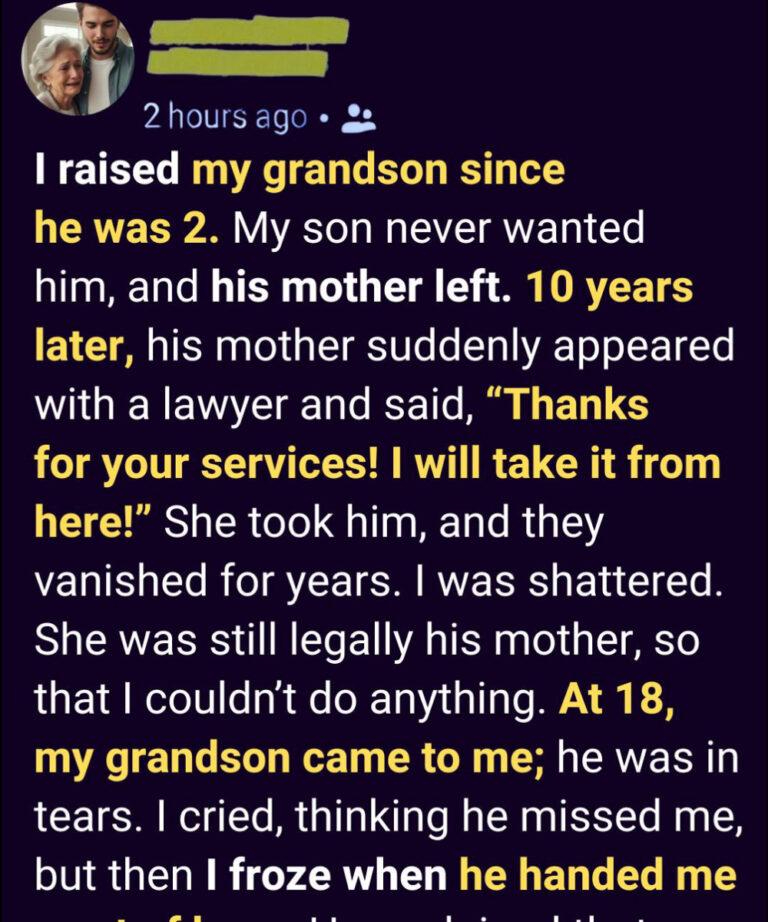 She Took My Grandson Away After I Raised Him — Years Later, He Returned Changed